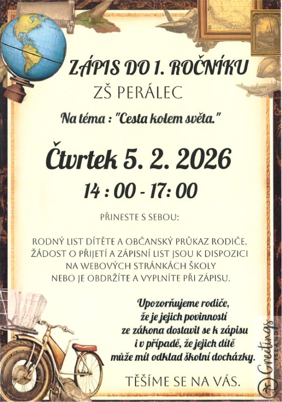 Zápis do 1. ročníku ZŠ Perálec